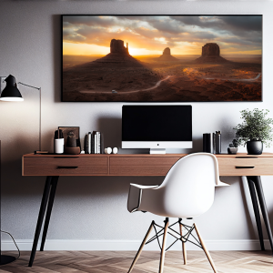 The sun fading at Monument Valley creates long shadows and silhouettes