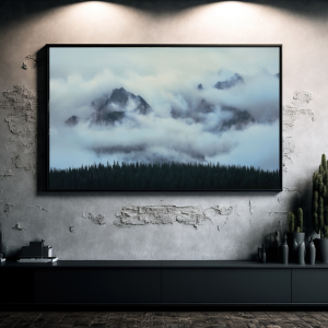 Photograph of Washington State mountain peaks shrouded in dense clouds.