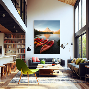 Canoes sit peacefully on the edge of the water at Two Medicine Lake